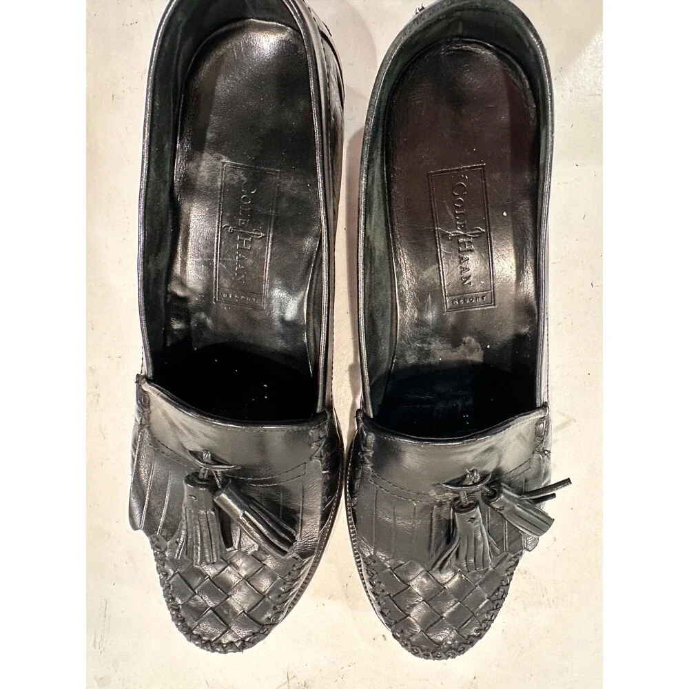 Cole Haan Mens Black‎ Braided Toe Tasseled Loafer sz 9.5D (S1627)